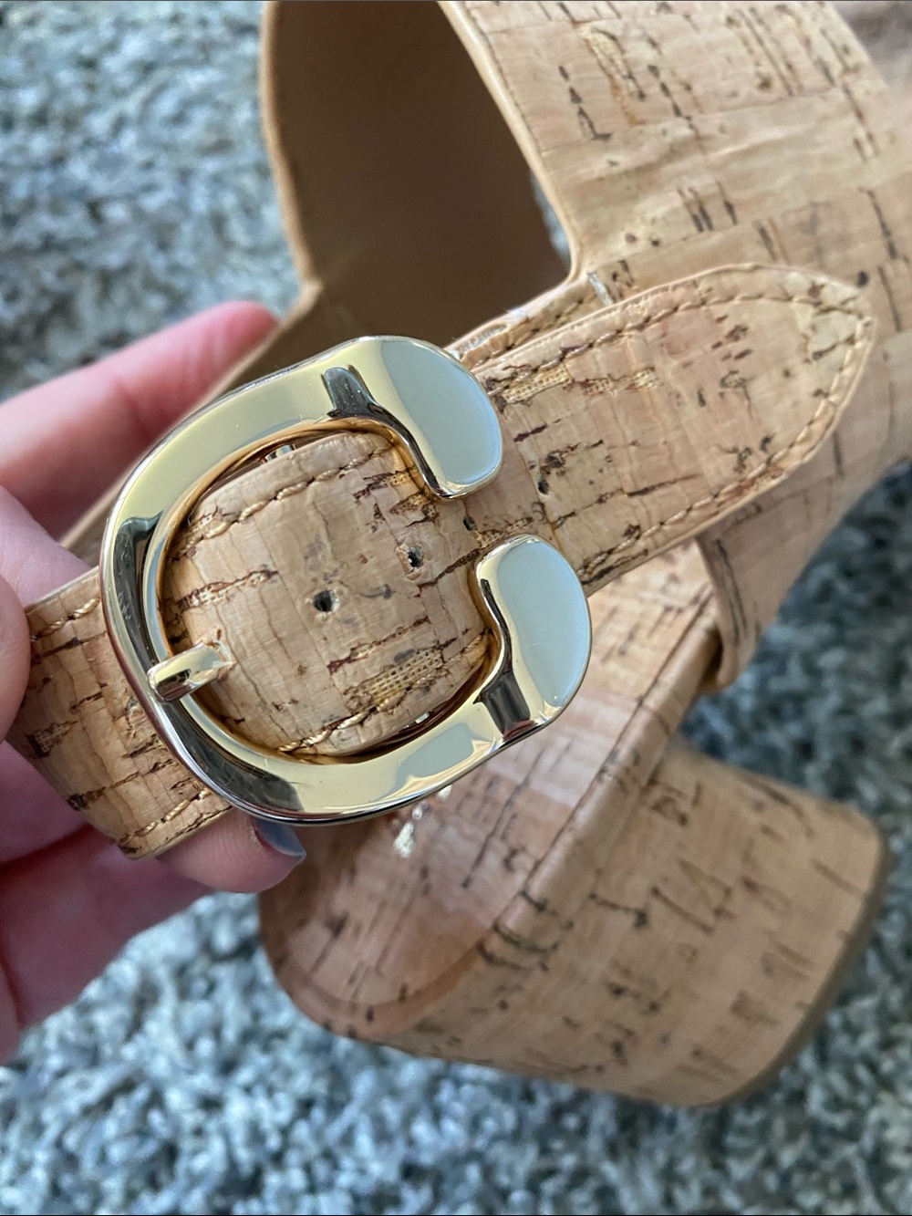 AEROSOLES Cork-Textured Tan Heeled Sandals - Picture 5 of 8